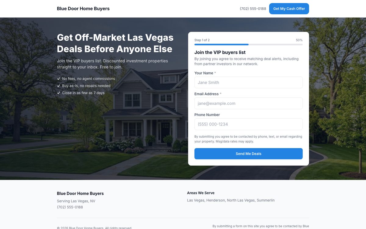 Cash Buyer VIP List funnel preview